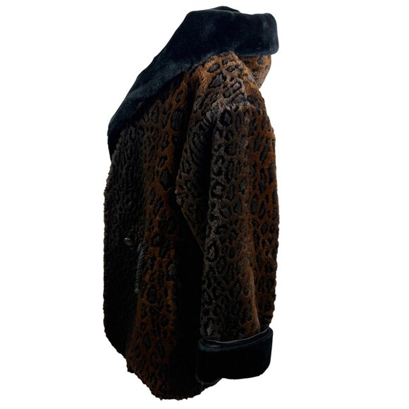 Vintage Pedestal Faux-Fur Leopard Coat with Oversized Shawl Collar/Hood - Picture 6 of 12
